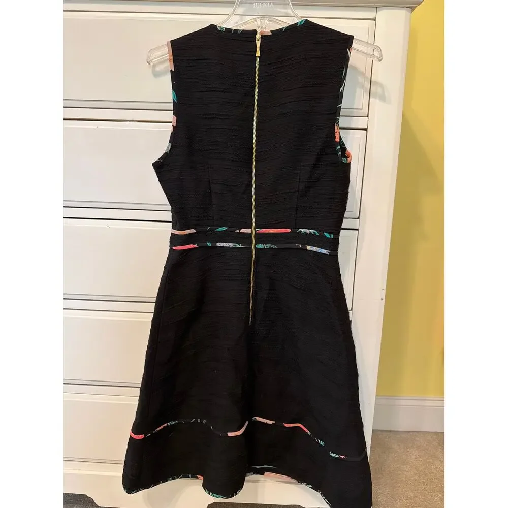 Kate Spade Black Dress Women's Size 4 Blossom Floral Trim Tweed Sleeveless Chic